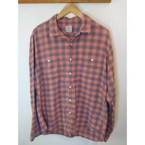 J.Crew Men's Flannel Shirt Pink Gray Gingham Plaid Slim Fit 100% Cotton XL
